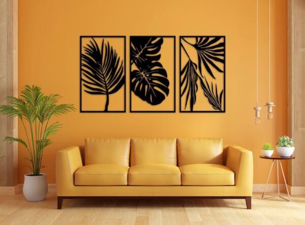 Set of Three Tropical Leaves Wall Art  en Madera